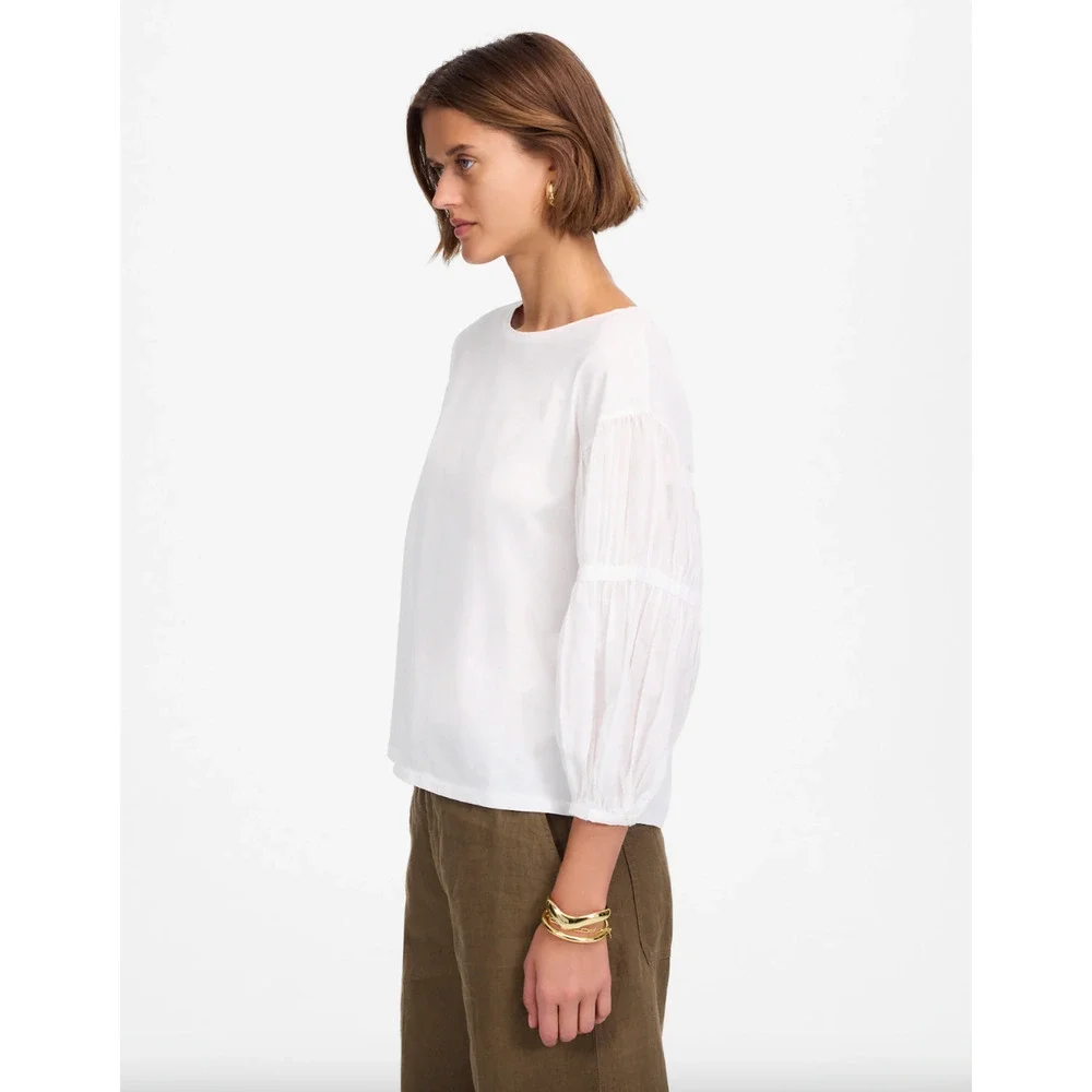 NEW Madewell Puff Sleeve Drop Shoulder Knit Top Cotton Viscose White Small